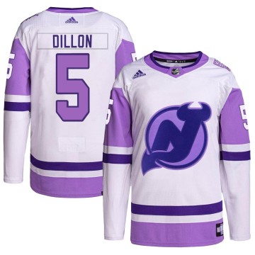 Authentic Adidas Men's Brenden Dillon New Jersey Devils Hockey Fights Cancer Primegreen Jersey - White/Purple