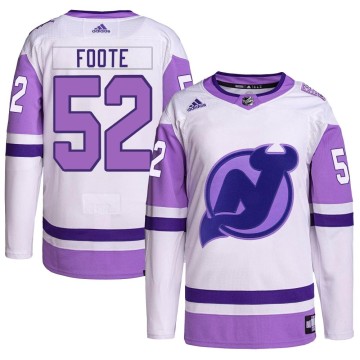 Authentic Adidas Men's Cal Foote New Jersey Devils Hockey Fights Cancer Primegreen Jersey - White/Purple