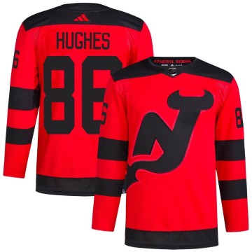 Authentic Adidas Men's Jack Hughes New Jersey Devils 2024 Stadium Series Primegreen Jersey - Red