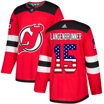 Authentic Adidas Men's Jamie Langenbrunner New Jersey Devils USA Flag Fashion Jersey - Red