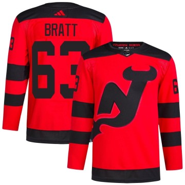 Authentic Adidas Men's Jesper Bratt New Jersey Devils 2024 Stadium Series Primegreen Jersey - Red