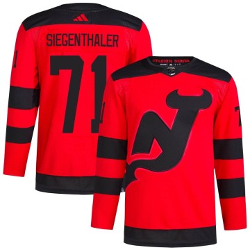 Authentic Adidas Men's Jonas Siegenthaler New Jersey Devils 2024 Stadium Series Primegreen Jersey - Red