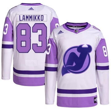 Authentic Adidas Men's Juho Lammikko New Jersey Devils Hockey Fights Cancer Primegreen Jersey - White/Purple