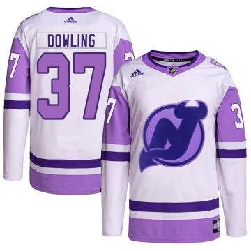 Authentic Adidas Men's Justin Dowling New Jersey Devils Hockey Fights Cancer Primegreen Jersey - White/Purple
