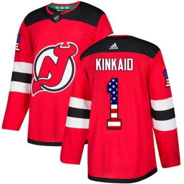 Authentic Adidas Men's Keith Kinkaid New Jersey Devils USA Flag Fashion Jersey - Red
