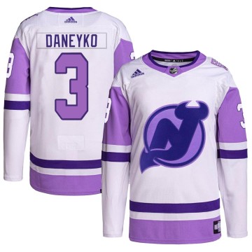 Authentic Adidas Men's Ken Daneyko New Jersey Devils Hockey Fights Cancer Primegreen Jersey - White/Purple