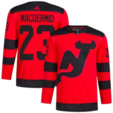 Authentic Adidas Men's Kurtis MacDermid New Jersey Devils 2024 Stadium Series Primegreen Jersey - Red