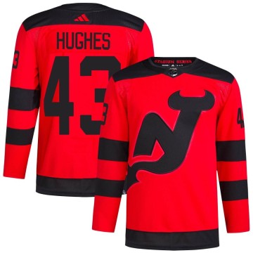 Authentic Adidas Men's Luke Hughes New Jersey Devils 2024 Stadium Series Primegreen Jersey - Red