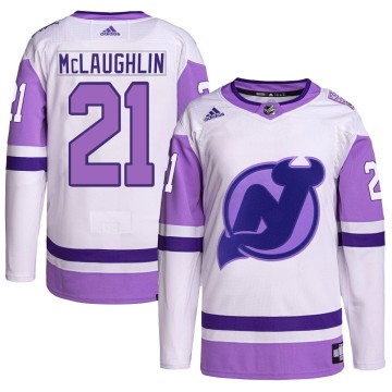 Authentic Adidas Men's Marc McLaughlin New Jersey Devils Hockey Fights Cancer Primegreen Jersey - White/Purple