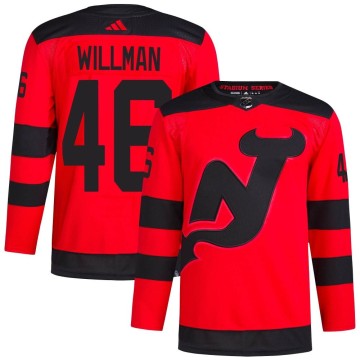 Authentic Adidas Men's Max Willman New Jersey Devils 2024 Stadium Series Primegreen Jersey - Red