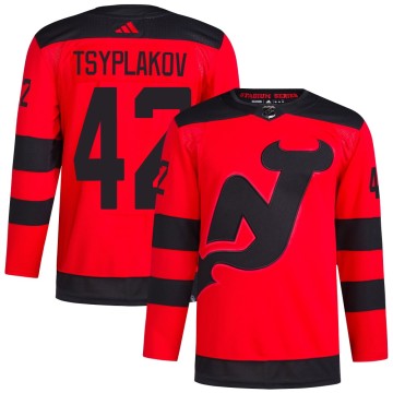 Authentic Adidas Men's Maxim Tsyplakov New Jersey Devils 2024 Stadium Series Primegreen Jersey - Red