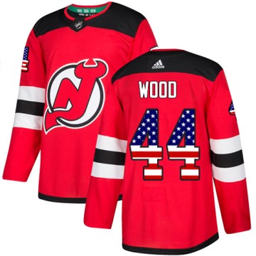 Authentic Adidas Men's Miles Wood New Jersey Devils USA Flag Fashion Jersey - Red