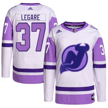 Authentic Adidas Men's Nathan Legare New Jersey Devils Hockey Fights Cancer Primegreen Jersey - White/Purple