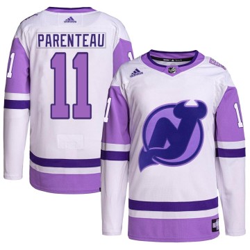 Authentic Adidas Men's P. A. Parenteau New Jersey Devils Hockey Fights Cancer Primegreen Jersey - White/Purple