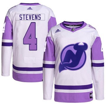 Authentic Adidas Men's Scott Stevens New Jersey Devils Hockey Fights Cancer Primegreen Jersey - White/Purple