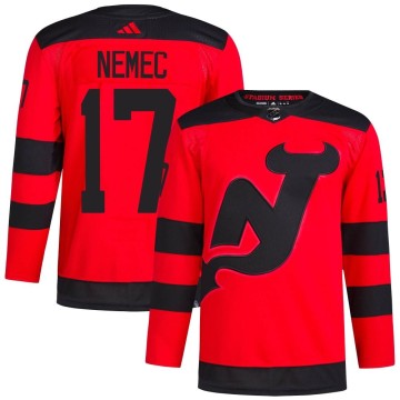 Authentic Adidas Men's Simon Nemec New Jersey Devils 2024 Stadium Series Primegreen Jersey - Red