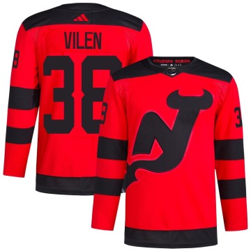 Authentic Adidas Men's Topias Vilen New Jersey Devils 2024 Stadium Series Primegreen Jersey - Red
