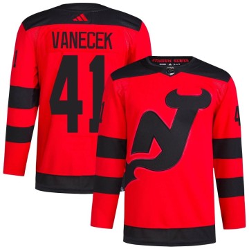 Authentic Adidas Men's Vitek Vanecek New Jersey Devils 2024 Stadium Series Primegreen Jersey - Red