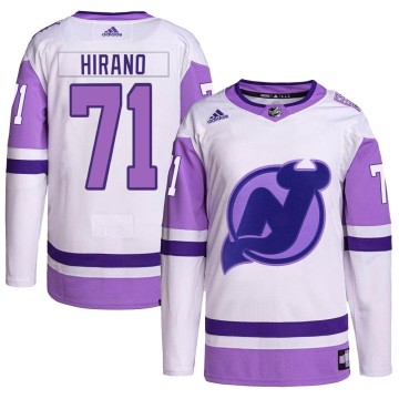 Authentic Adidas Men's Yushiroh Hirano New Jersey Devils Hockey Fights Cancer Primegreen Jersey - White/Purple