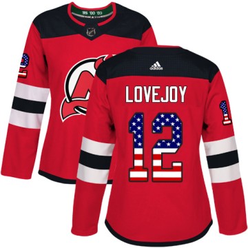 Authentic Adidas Women's Ben Lovejoy New Jersey Devils USA Flag Fashion Jersey - Red