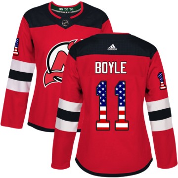 Authentic Adidas Women's Brian Boyle New Jersey Devils USA Flag Fashion Jersey - Red