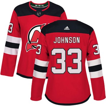 Authentic Adidas Women's Cam Johnson New Jersey Devils Home Jersey - Red