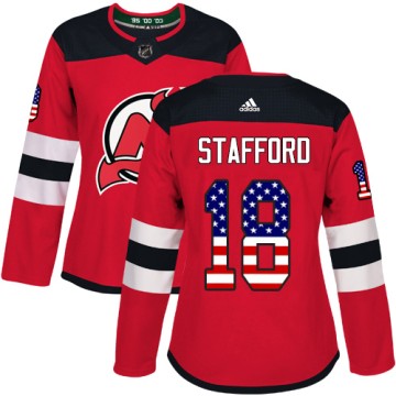 Authentic Adidas Women's Drew Stafford New Jersey Devils USA Flag Fashion Jersey - Red