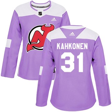 Authentic Adidas Women's Kaapo Kahkonen New Jersey Devils Fights Cancer Practice Jersey - Purple