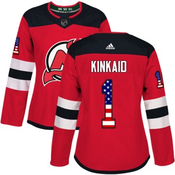 Authentic Adidas Women's Keith Kinkaid New Jersey Devils USA Flag Fashion Jersey - Red