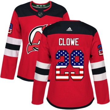 Authentic Adidas Women's Ryane Clowe New Jersey Devils USA Flag Fashion Jersey - Red