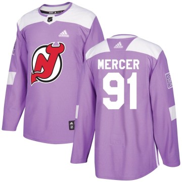 Authentic Adidas Youth Dawson Mercer New Jersey Devils Fights Cancer Practice Jersey - Purple