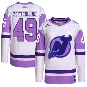 Authentic Adidas Youth Fabian Zetterlund New Jersey Devils Hockey Fights Cancer Primegreen Jersey - White/Purple
