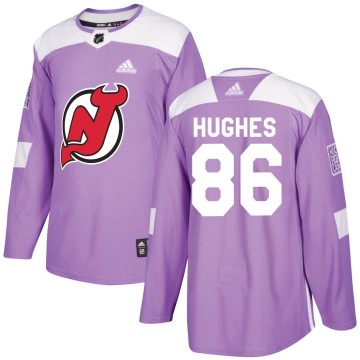 Authentic Adidas Youth Jack Hughes New Jersey Devils Fights Cancer Practice Jersey - Purple