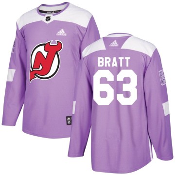 Authentic Adidas Youth Jesper Bratt New Jersey Devils Fights Cancer Practice Jersey - Purple