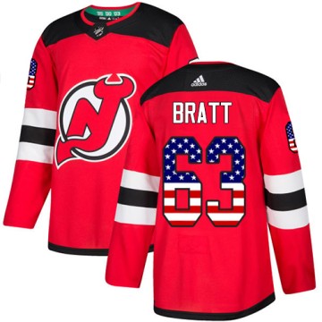 Authentic Adidas Youth Jesper Bratt New Jersey Devils USA Flag Fashion Jersey - Red