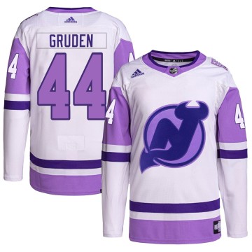 Authentic Adidas Youth Jonathan Gruden New Jersey Devils Hockey Fights Cancer Primegreen Jersey - White/Purple