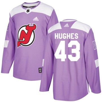 Authentic Adidas Youth Luke Hughes New Jersey Devils Fights Cancer Practice Jersey - Purple
