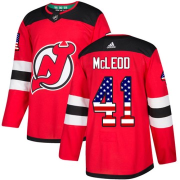 Authentic Adidas Youth Michael McLeod New Jersey Devils USA Flag Fashion Jersey - Red
