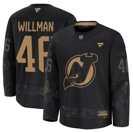 Premium Fanatics Men's Max Willman New Jersey Devils 2024 Military Appreciation Practice Jersey - Black