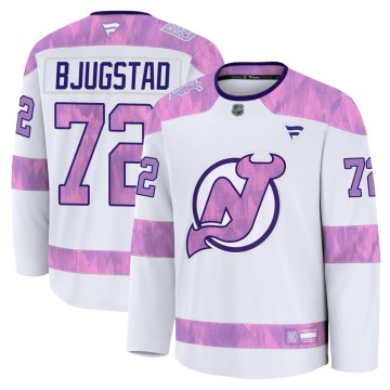 Premium Fanatics Men's Nick Bjugstad New Jersey Devils 2024 Hockey Fights Cancer Practice Jersey - White
