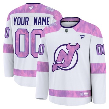 Premium Fanatics Youth Custom New Jersey Devils Custom 2024 Hockey Fights Cancer Practice Jersey - White