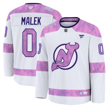 Premium Fanatics Youth Jakub Malek New Jersey Devils 2024 Hockey Fights Cancer Practice Jersey - White