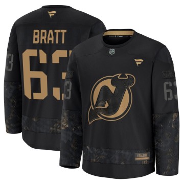 Premium Fanatics Youth Jesper Bratt New Jersey Devils 2024 Military Appreciation Practice Jersey - Black