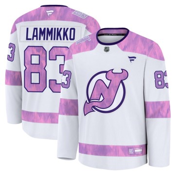 Premium Fanatics Youth Juho Lammikko New Jersey Devils 2024 Hockey Fights Cancer Practice Jersey - White