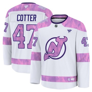 Premium Fanatics Youth Paul Cotter New Jersey Devils 2024 Hockey Fights Cancer Practice Jersey - White