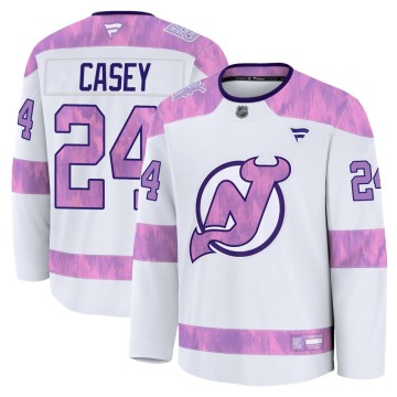 Premium Fanatics Youth Seamus Casey New Jersey Devils 2024 Hockey Fights Cancer Practice Jersey - White