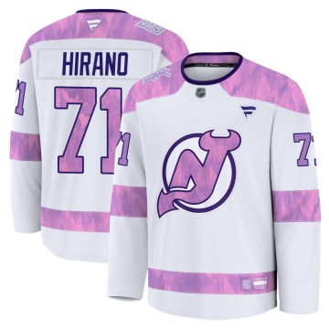 Premium Fanatics Youth Yushiroh Hirano New Jersey Devils 2024 Hockey Fights Cancer Practice Jersey - White